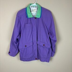 London Fog Vintage Purple/Green Hidden Metal Zip Front Jacket; Size L